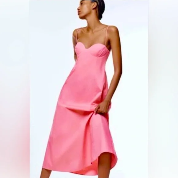 Zara Bustier Midi Dress in Candy Pink Large - Picture 1 of 14